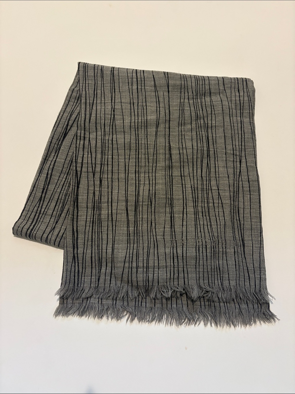 Trussardi Gray Striped Fringe Scarf